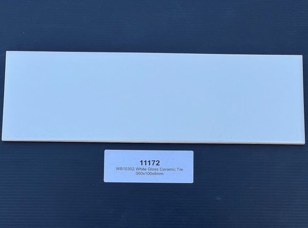 Ceramic tile white gloss 300x100x8 (11172)
