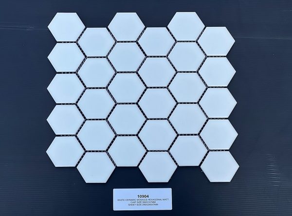 White ceramic mosaic hexagonal matt 59x51mm (10904)